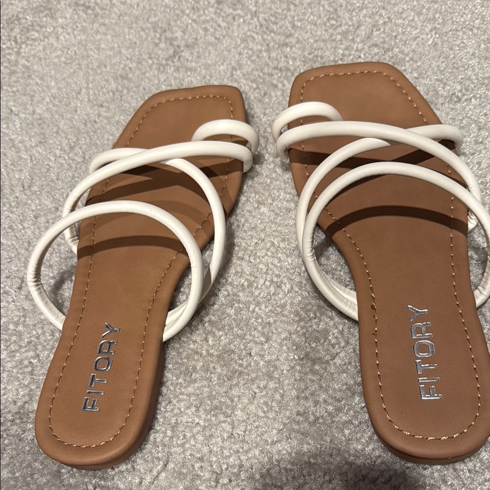 Tan and White Minimalist Sandals with Woven Straps